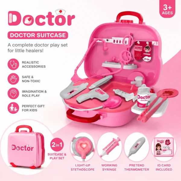2-in-1 suitcase & doctor play set Pink